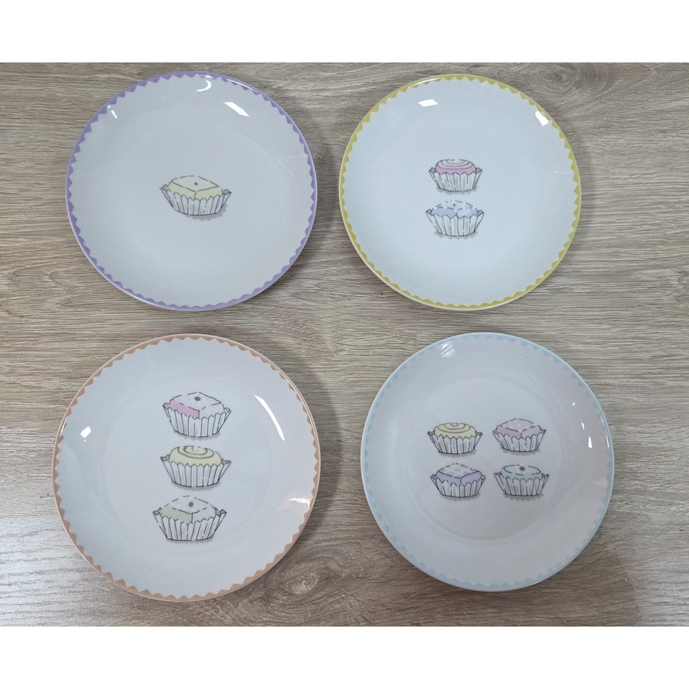 Nancy Green Boston Warehouse Counting Cupcake Dessert Plates 6.5" Set of 4 Cute